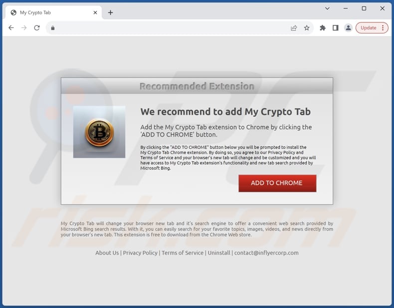 Website used to promote My Crypto Tab browser hijacker