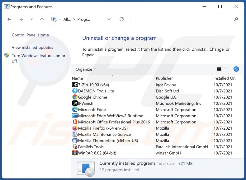 patternstab.xyz browser hijacker uninstall via Control Panel