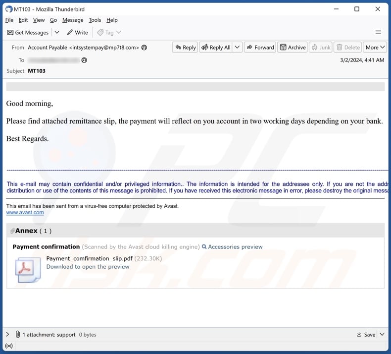 Remittance Slip Email Scam - Removal and recovery steps