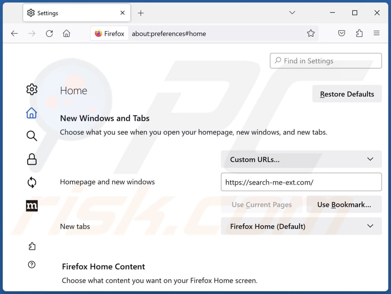 Removing search-me-ext.com from Mozilla Firefox homepage