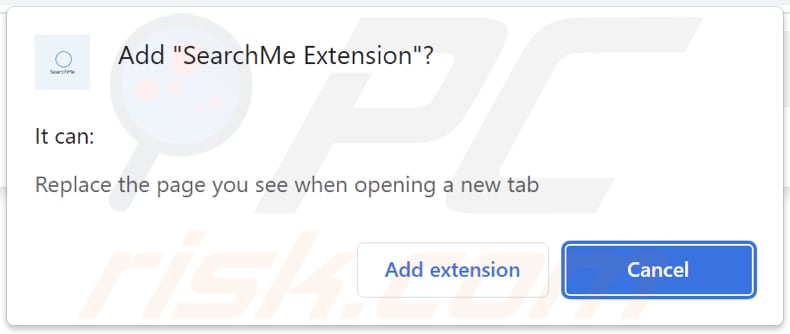 SearchMe Extension browser hijacker asking for permissions