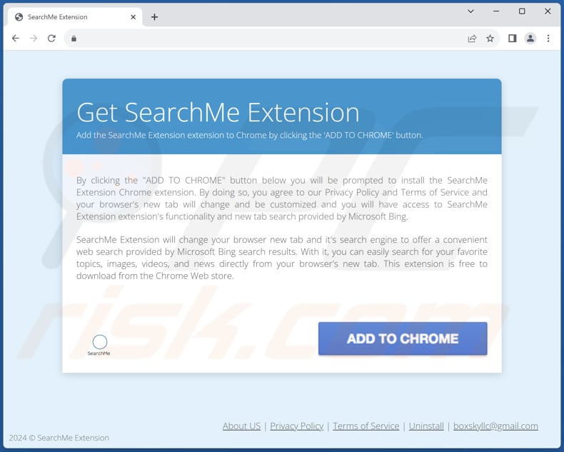 Website used to promote SearchMe Extension browser hijacker