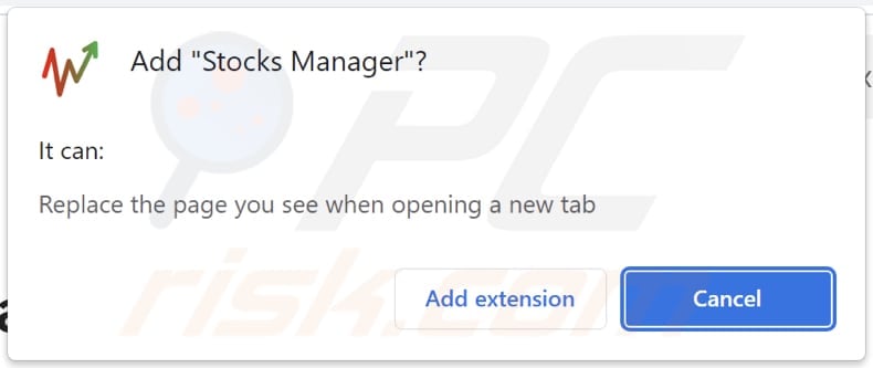 Stocks Manager browser hijacker asking for permissions