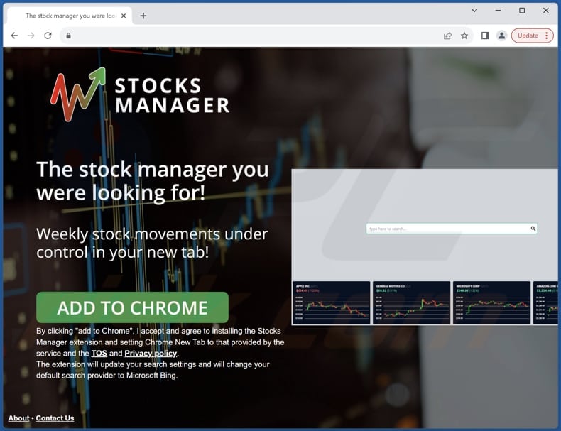 Website used to promote Stocks Manager browser hijacker