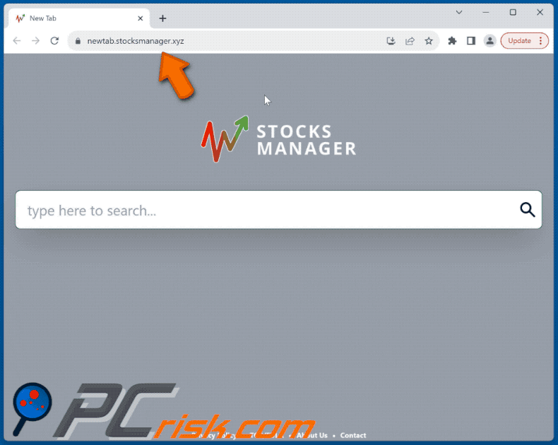 Stocks Manager browser hijacker stocksmanager.xyz redirects to bing.com