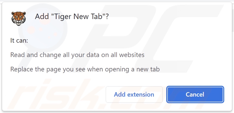 Tiger New Tab browser hijacker asking for permissions