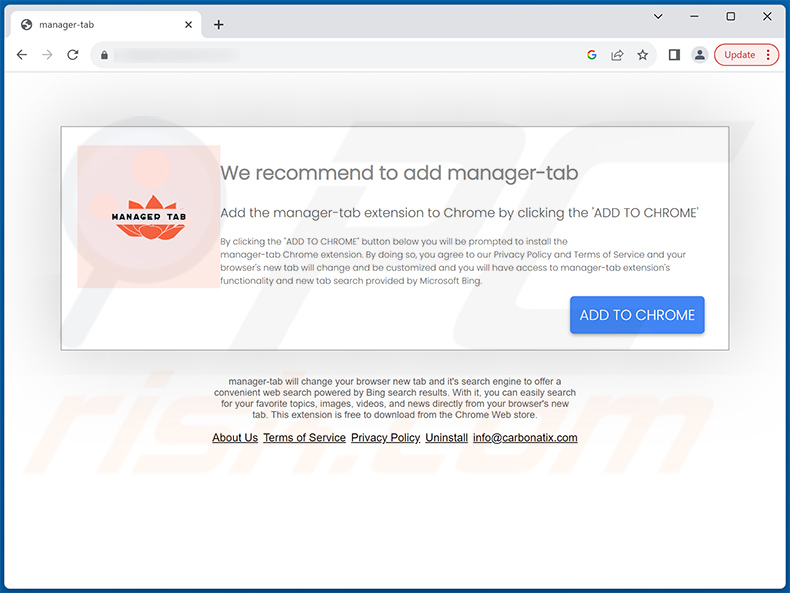 Website used to promote manager-tab browser hijacker (sample 2)