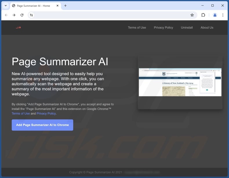 Website promoting Page Summarizer AI