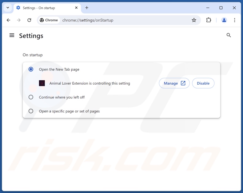 Removing animal-lover-extension.com from Google Chrome homepage
