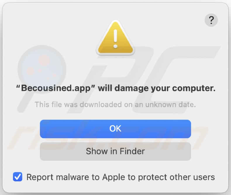 Becousined.app adware warning before installation