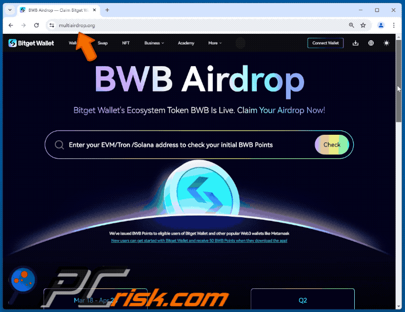 Appearance of Bitget Wallet (BWB) Airdrop scam (GIF)