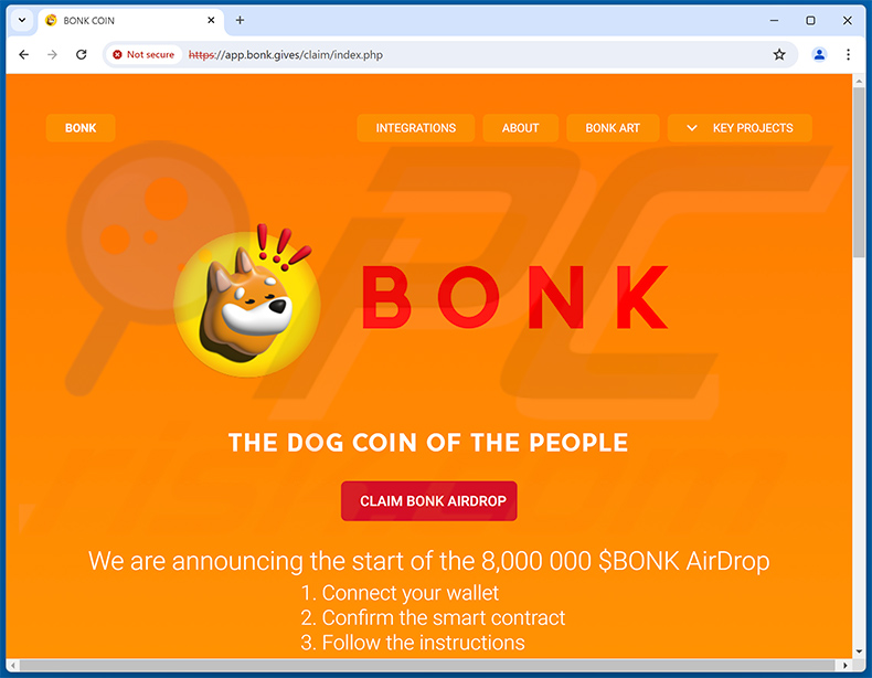 Bonk Coin Airdrop Giveaway-themed drainer website (app.bonk[.]gives)