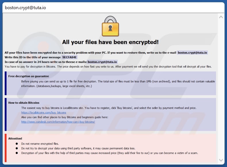 Boost ransomware pop-up window ransom note