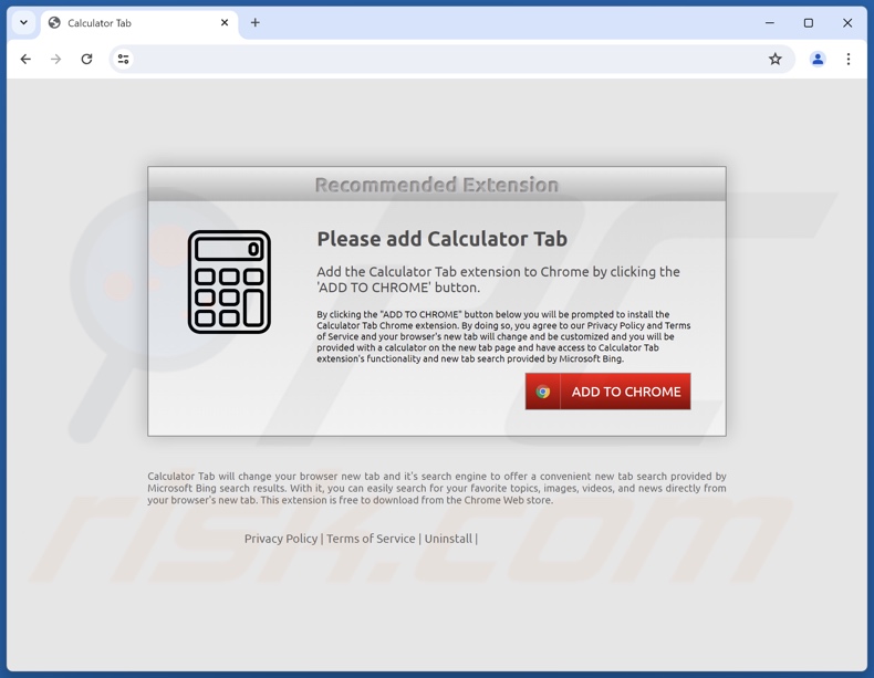 Website used to promote Calculator Tab browser hijacker