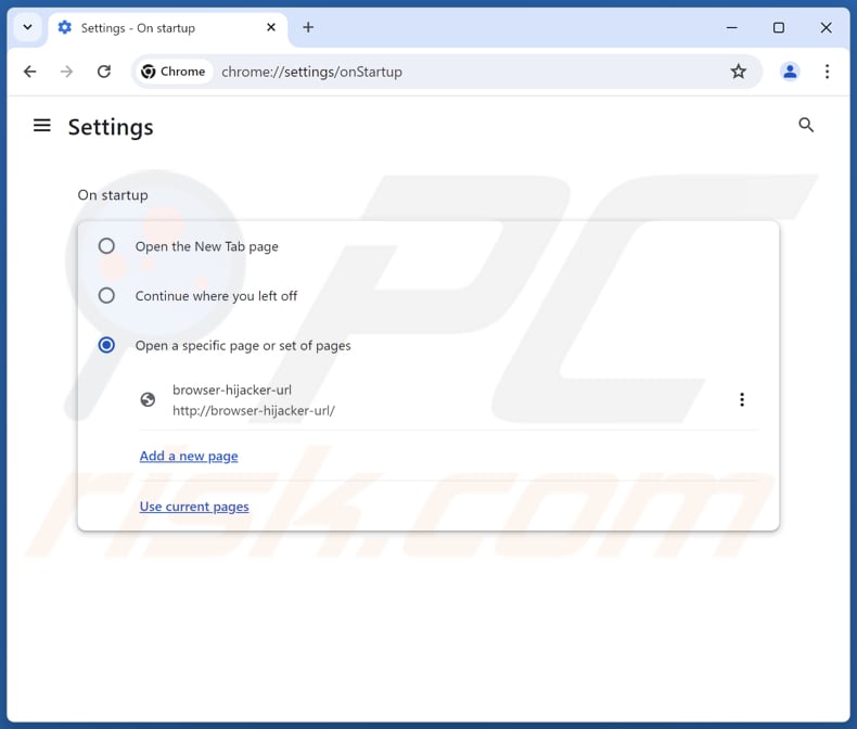 Removing unwanted address from Google Chrome homepage