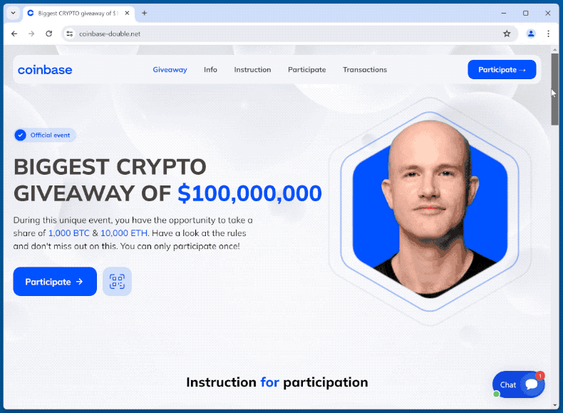 Appearance of Coinbase Crypto Giveaway scam (GIF)