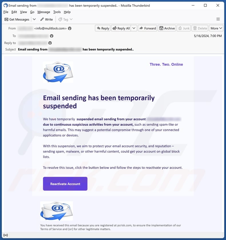 Email Sending Has Been Temporarily Suspended email spam campaign