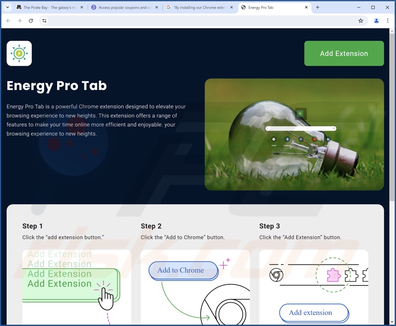 Website used to promote Energy Pro Tab browser hijacker