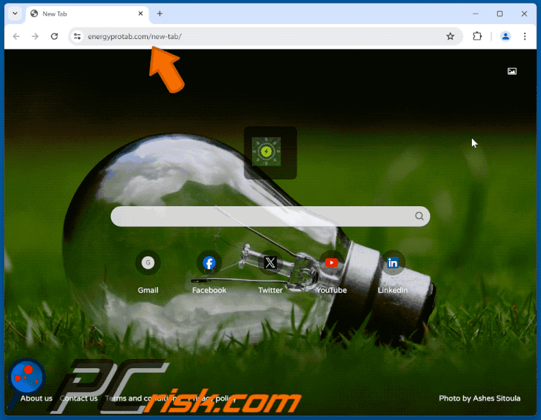 Energy Pro Tab browser hijacker redirecting to Bing (GIF)