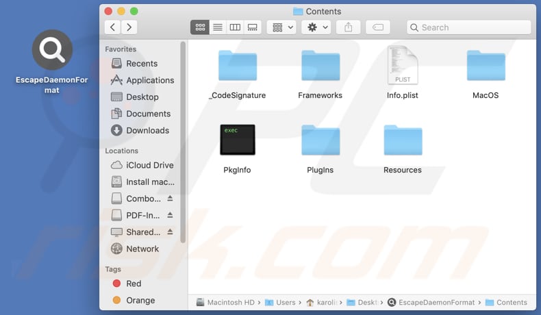 EscapeDaemonFormat adware installation folder