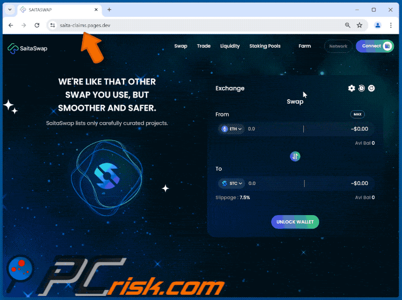 Fake SaitaSwap website appearance