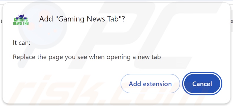 Gaming News Tab browser hijacker asking for permissions
