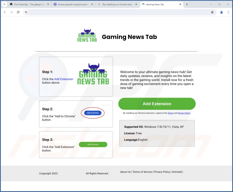 Website used to promote Gaming News Tab browser hijacker