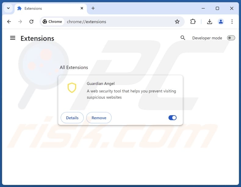 Removing Guardian Angel browser hijacker from Google Chrome step 2