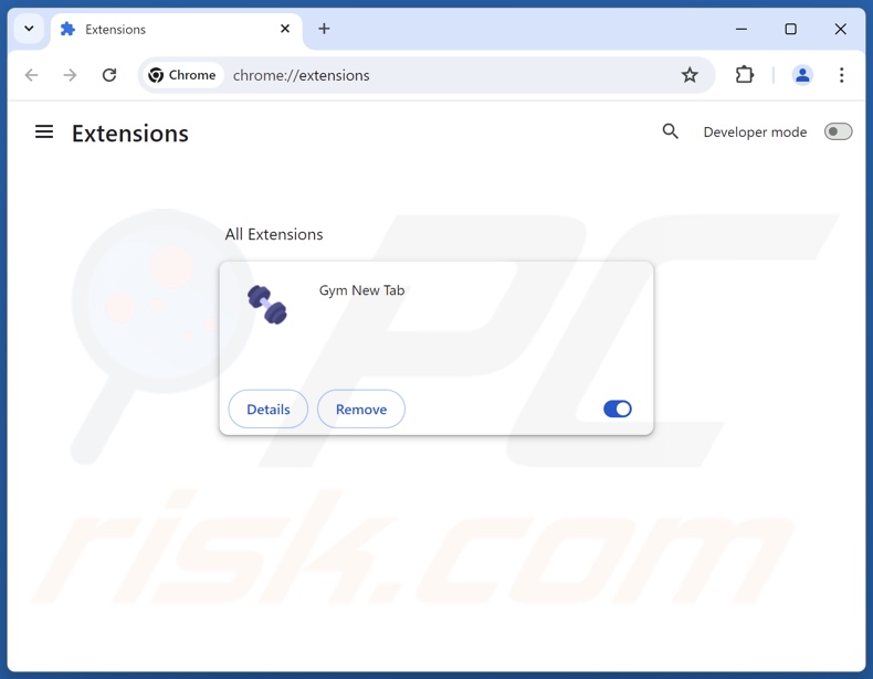 Removing gym-newtab.com related Google Chrome extensions