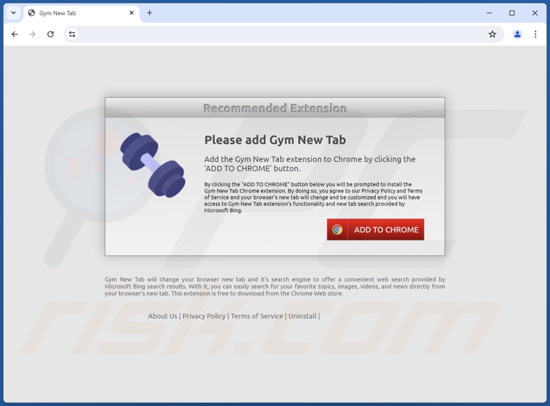 Website used to promote Gym New Tab browser hijacker