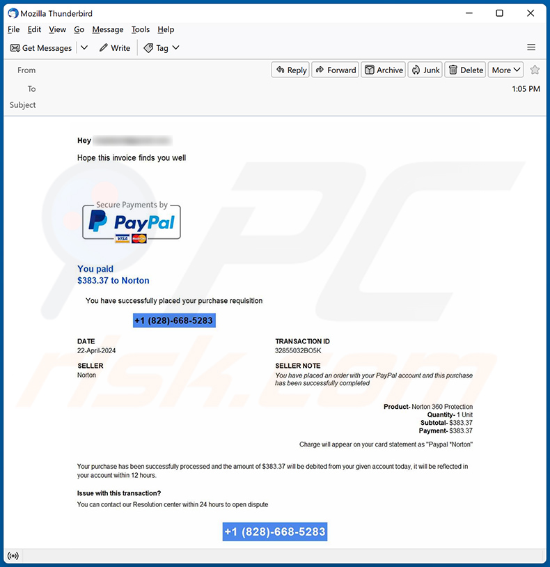 Here's your PayPal invoice email scam (2024-05-09)