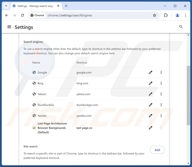 Removing last-page.co from Google Chrome default search engine