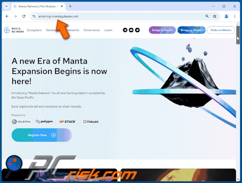 Appearance of Manta Galaxies Registration scam (GIF)