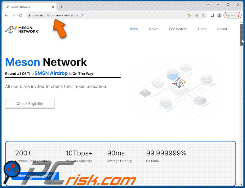 Appearance of Meson ($MSN) Airdrop Claim scam