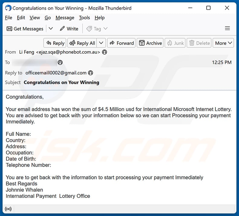 Microsoft Lottery email scam (2024-05-21)