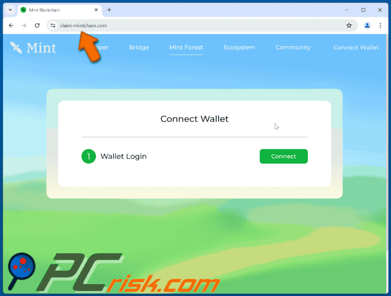 Appearance of Mint Blockchain Wallet Connect scam (GIF)