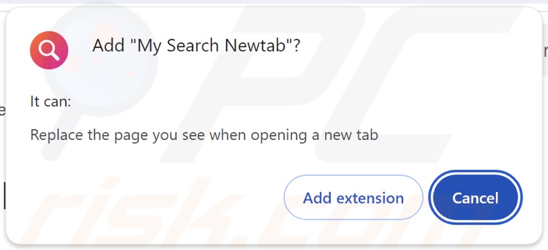 My Search Newtab browser hijacker asking for permissions