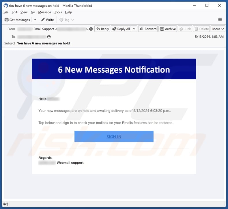 New Messages Notification email spam campaign