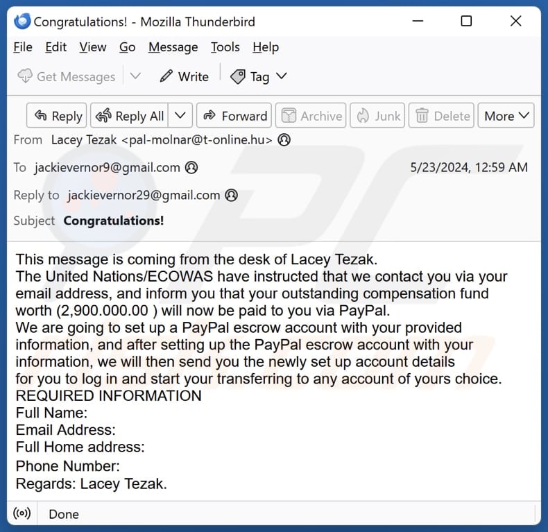 PayPal Escrow Account email spam campaign