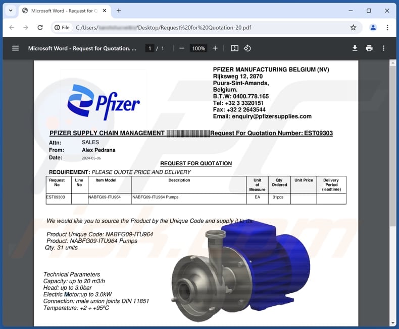 Pfizer Supply Email Scam phihsing PDF fourth variant