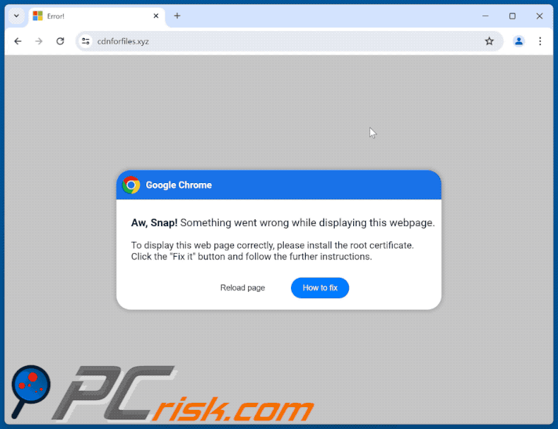 Appearance of Please Install The Root Certificate scam (GIF)