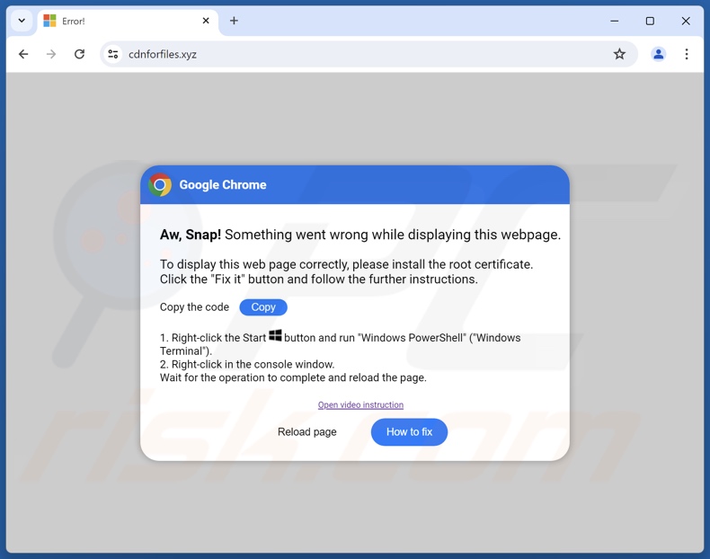 Second pop-up displayed by Please Install The Root Certificate scam (GIF)