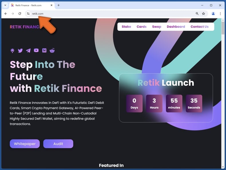 Appearance of the real Retik Finance website (retik.com)
