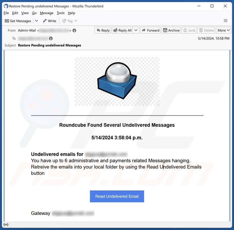 Roundcube Found Several Undelivered Messages email spam campaign
