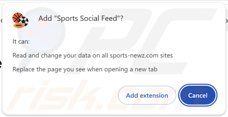 Sports Social Feed browser hijacker asking for permissions