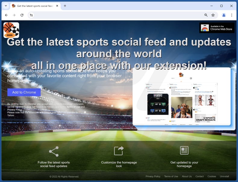 Website used to promote Sports Social Feed browser hijacker