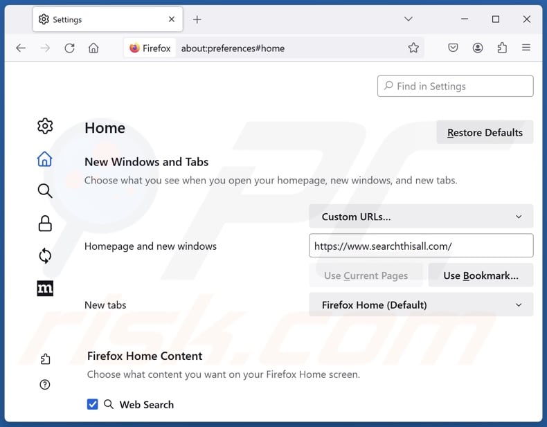 Removing searchthisall.com from Mozilla Firefox homepage