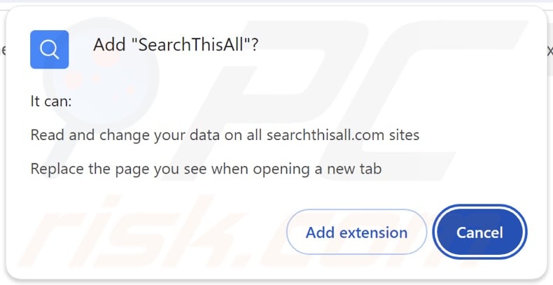 SearchThisAll browser hijacker asking for permissions