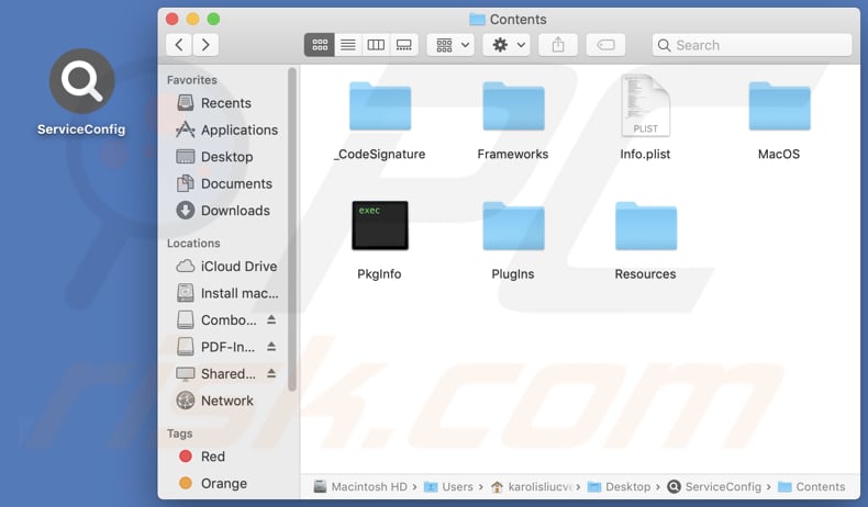 ServiceConfig adware installation folder