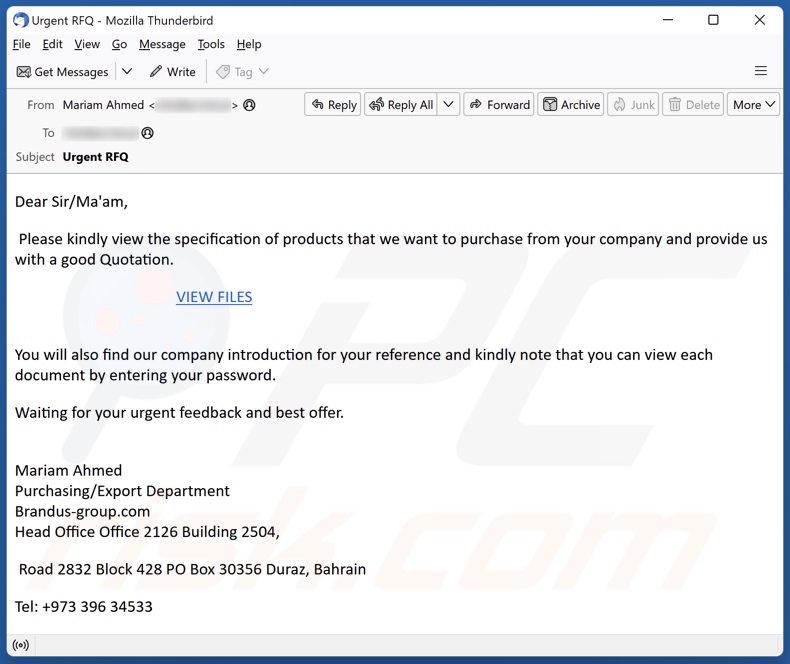 Specification Of Products email spam campaign